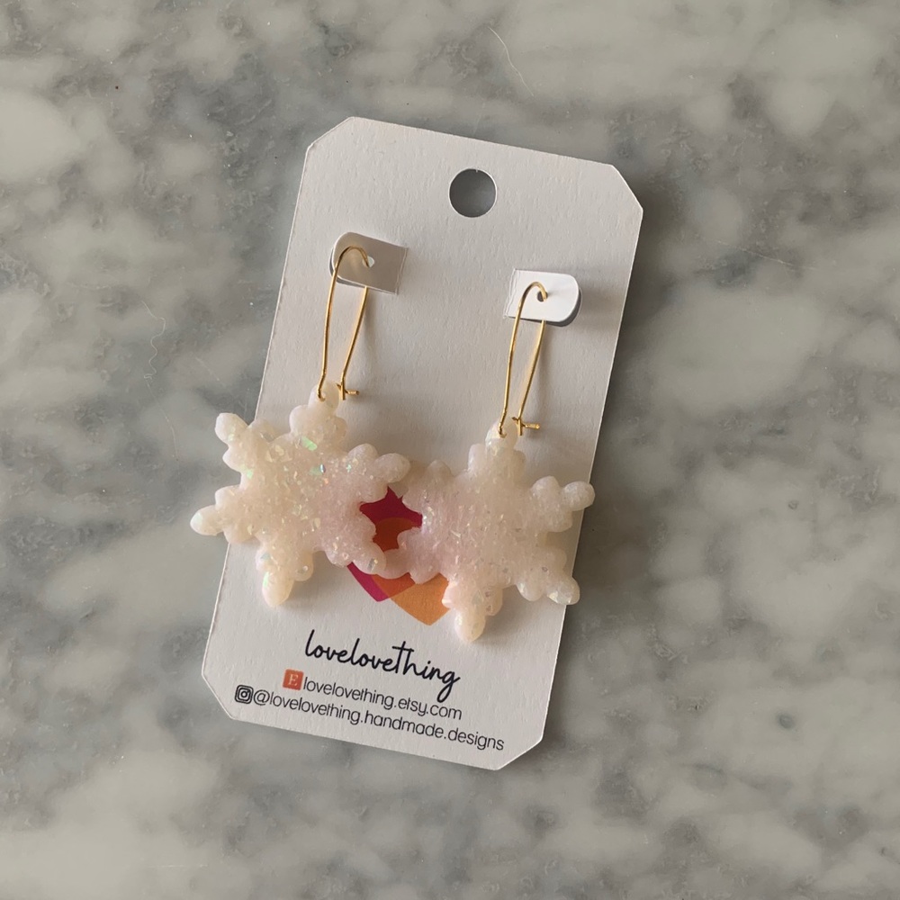 Polymer Clay Snowflake Earrings in Opal